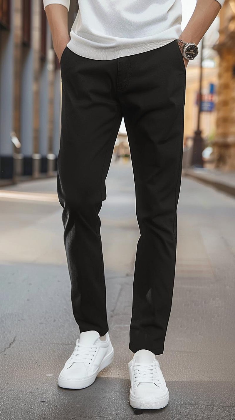 Urbano Fashion Men's Black Cotton Slim Fit Casual Chinos Trousers Stretch - Image 2